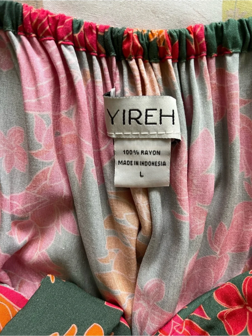 Flowy Tiered Maxi Skirt in Green with Pink & Orange Floral Print